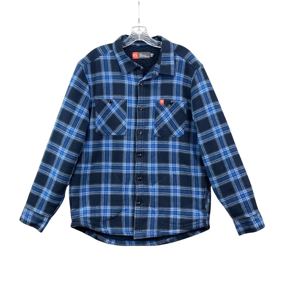 American Outdoorsman Flannel Shirt Jacket Men's Large Plaid Sherpa Lined Outdoor